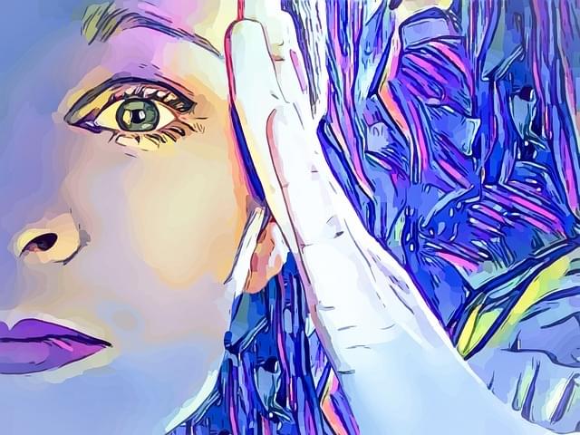 Confused purple woman